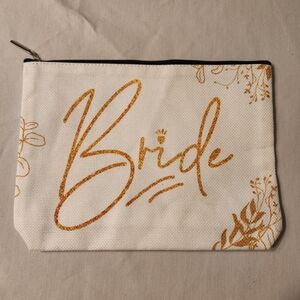 Chic White and Gold Bride Cosmetic Pouch